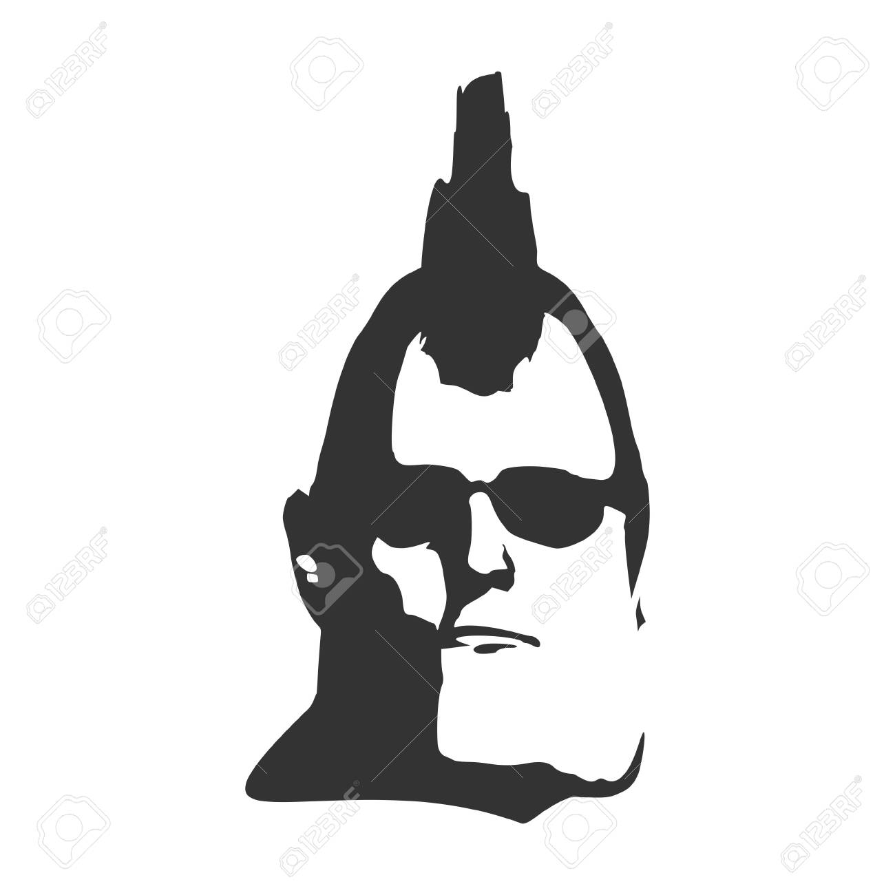 男アバターのフロント ビュー 男性の顔のシルエットやアイコン サングラスを持つ肖像画 モヒカン刈りのヘアスタイルを持つ残忍な男 のイラスト素材 ベクタ Image 8705