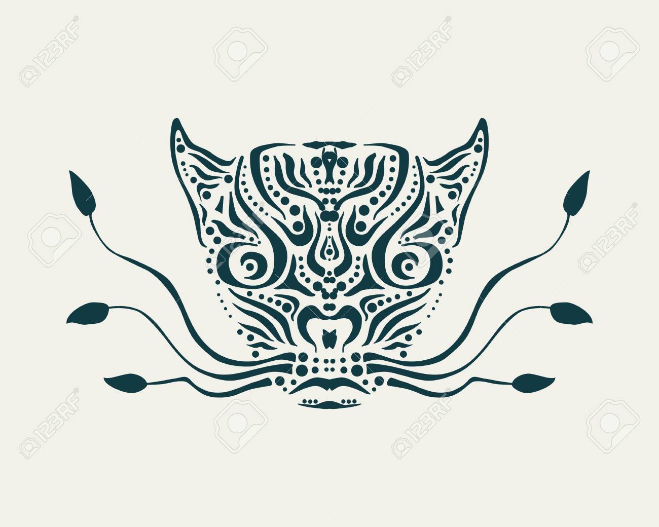 ornamental tattoo wild cat head abstract hand drawn style royalty