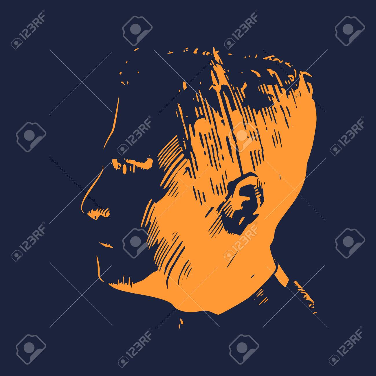 Sketch Of A Man Face Side View Engraved Effect