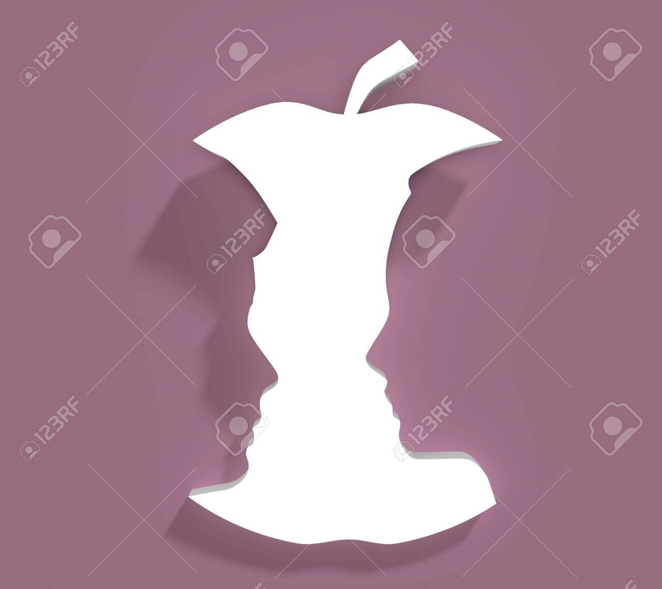 An Apple Or Two Face Profile View Optical Illusion Human Head Make Silhouette Of Fruit 3d Rendering Stock Photo Picture And Royalty Free Image Image