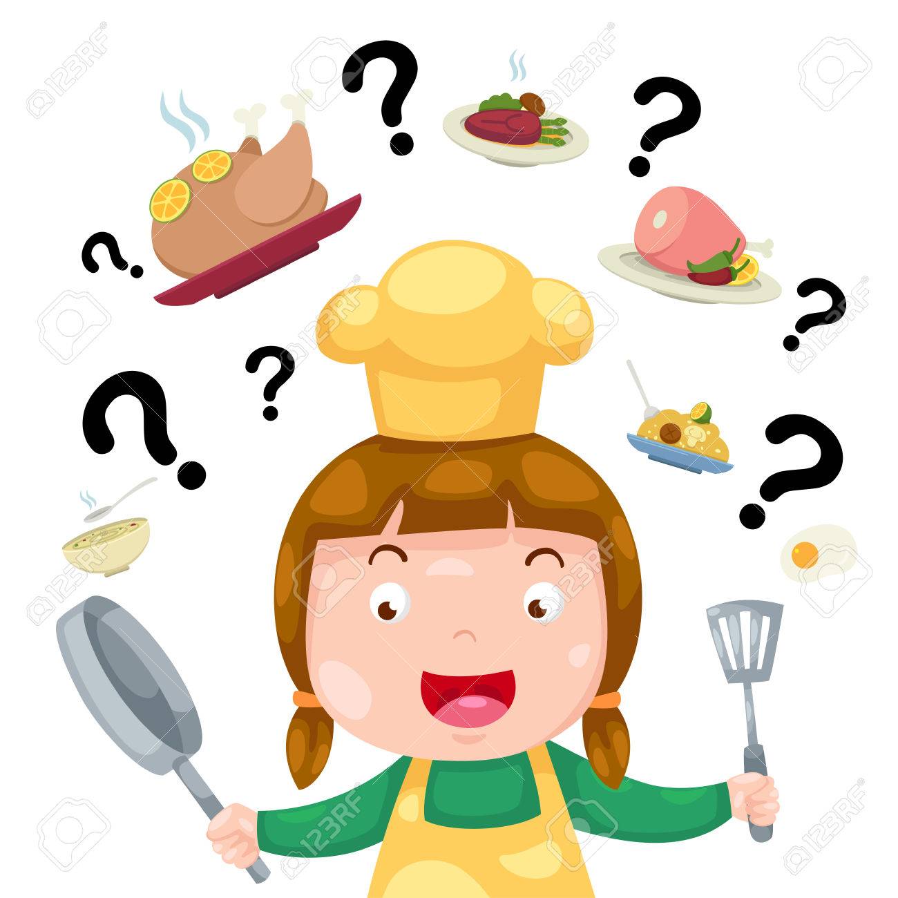 Illustration Of Woman Thinking What To Cook Vector Royalty Free