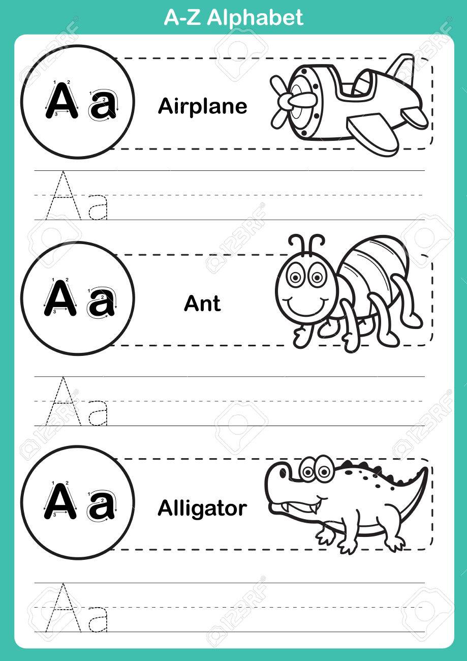 A Z のアルファベット練習帳イラストを着色するための語彙を漫画 ベクトル のイラスト素材 ベクタ Image