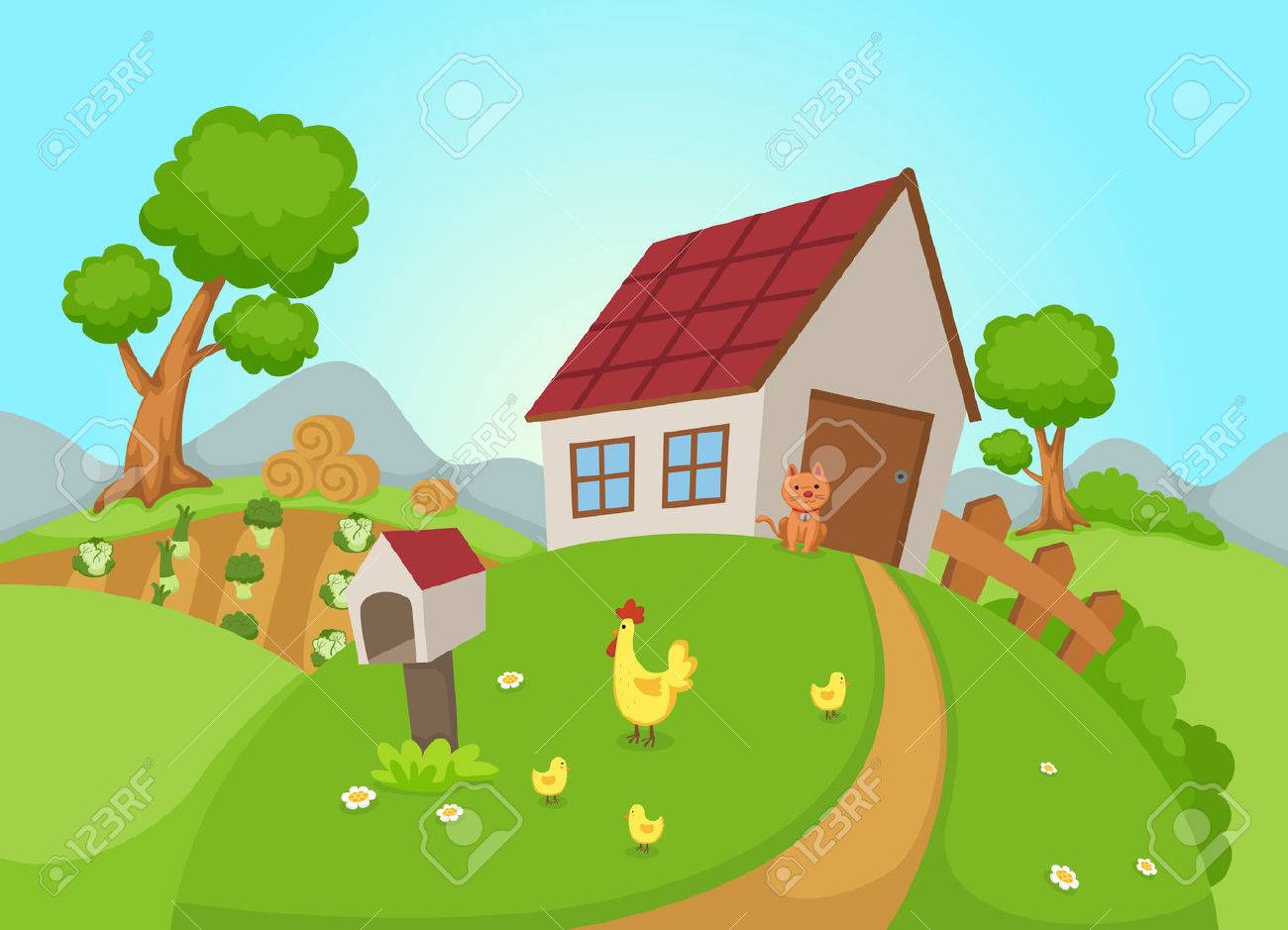 Ilustracion De Vector De Paisaje Rural Ilustraciones Vectoriales