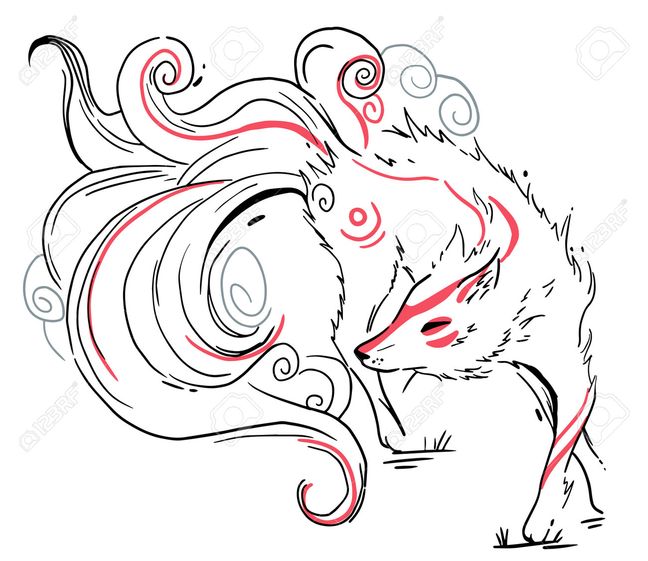 ファッション 手書きイラスト 〘九尾の狐〙ペン画 原画 イラスト