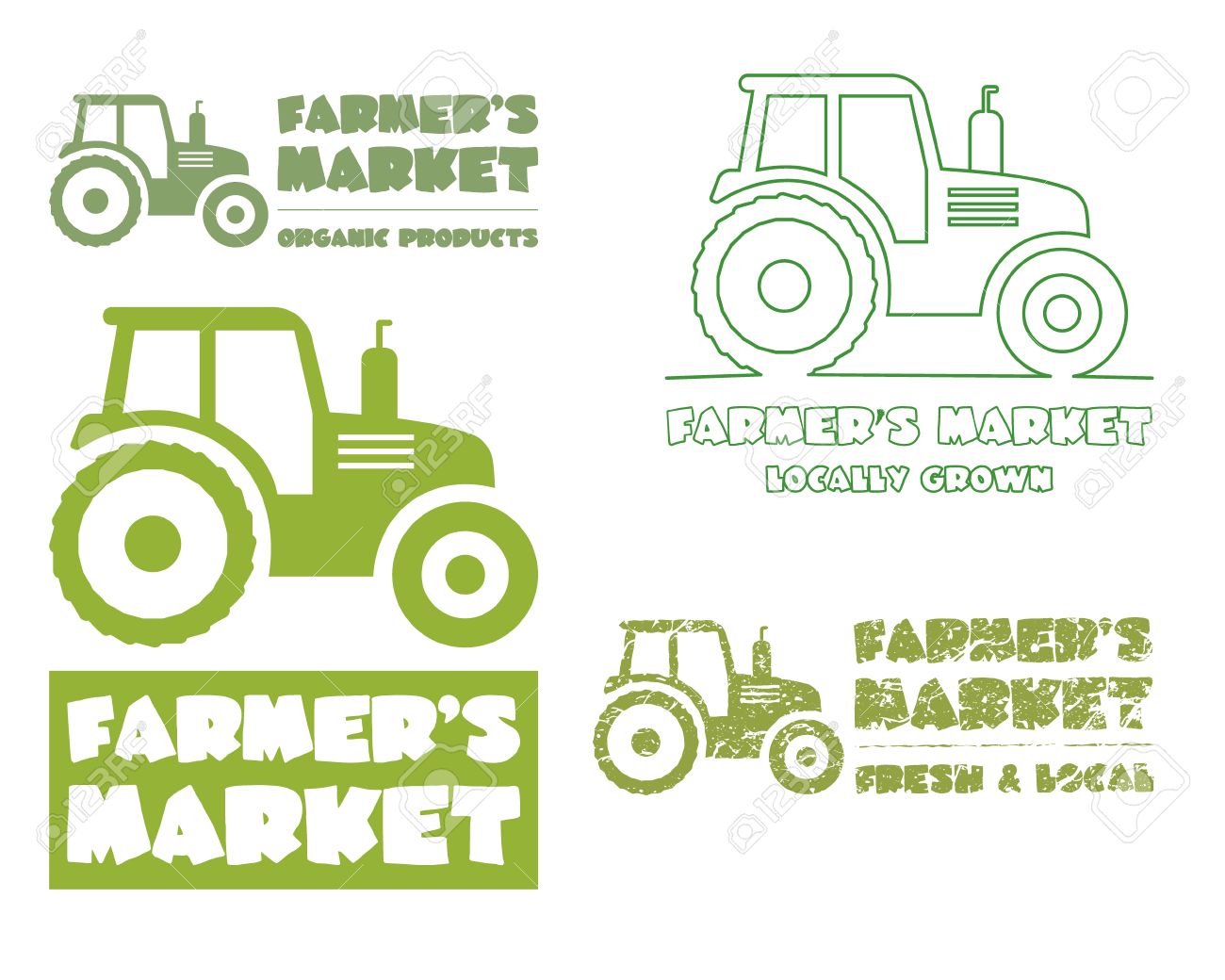 set of tractor design template harvest or farm icon thin line