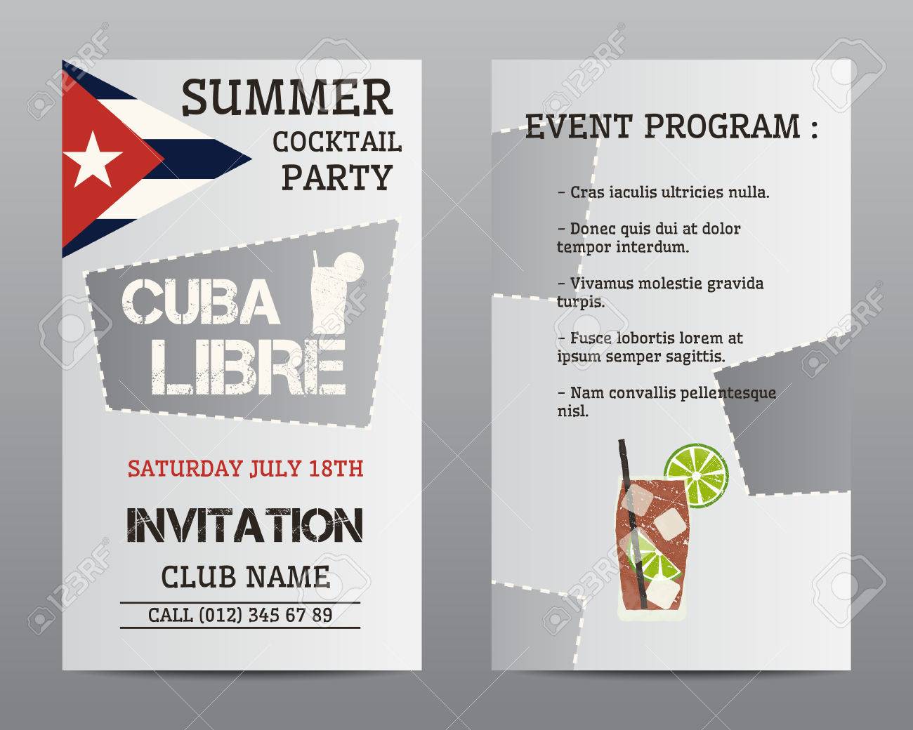 summer cocktail party flyer layout template with cuba flag and party layout template