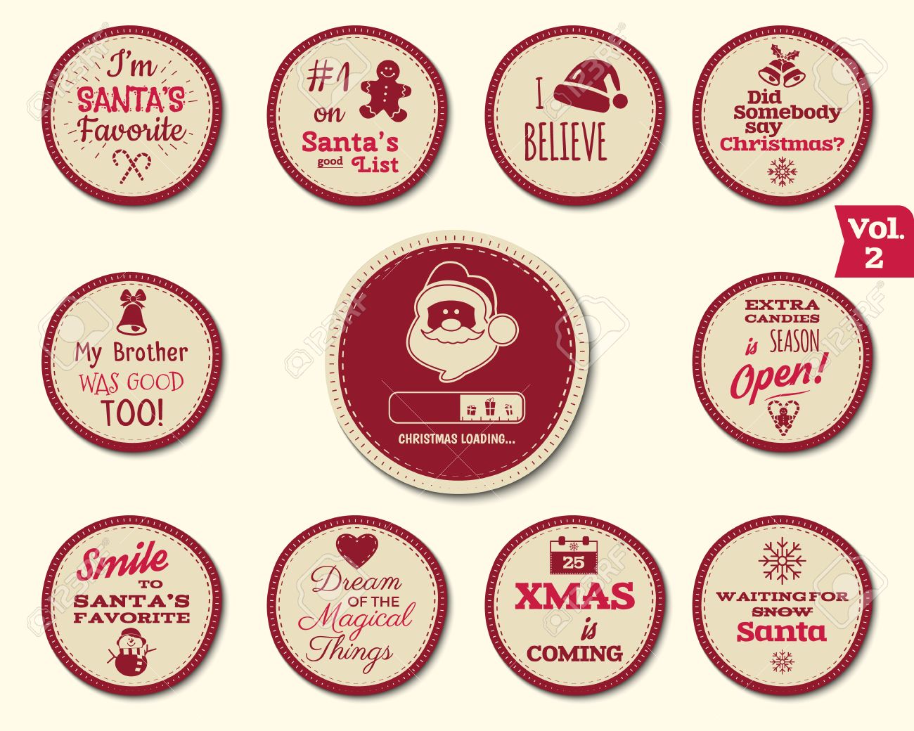 Christmas Badge And Design Elements With Funny Signs Quotes For Kids New Year Labels Christmas Badge And Design Elements With Funny Signs Quotes For Kids New Year Labels