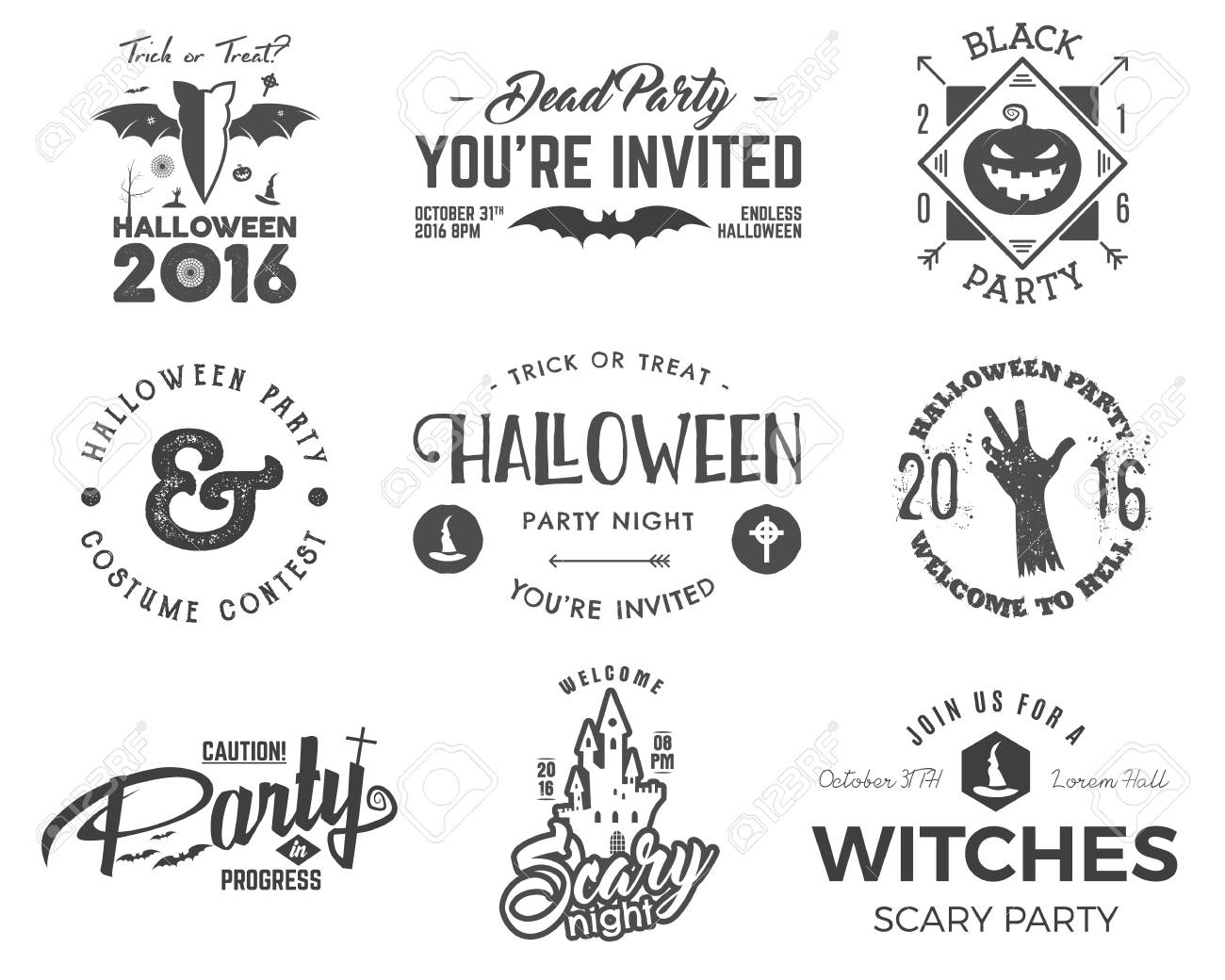 halloween 2016 party label templates with scary symbols zombie