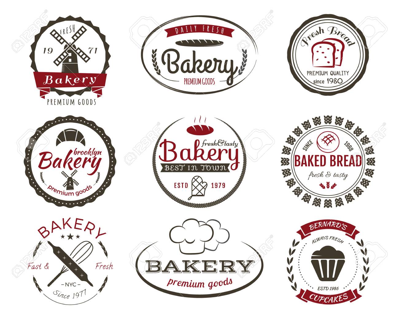 Set Of Bakery Labels Bake Badges And Design Elements Sweets Symbols Fresh Bread Cakes Logo Templates 2 Colors Vintage Style Cupcake Emblem Vector Illustration Royalty Free Cliparts Vectors And Stock Illustration Image 85456349