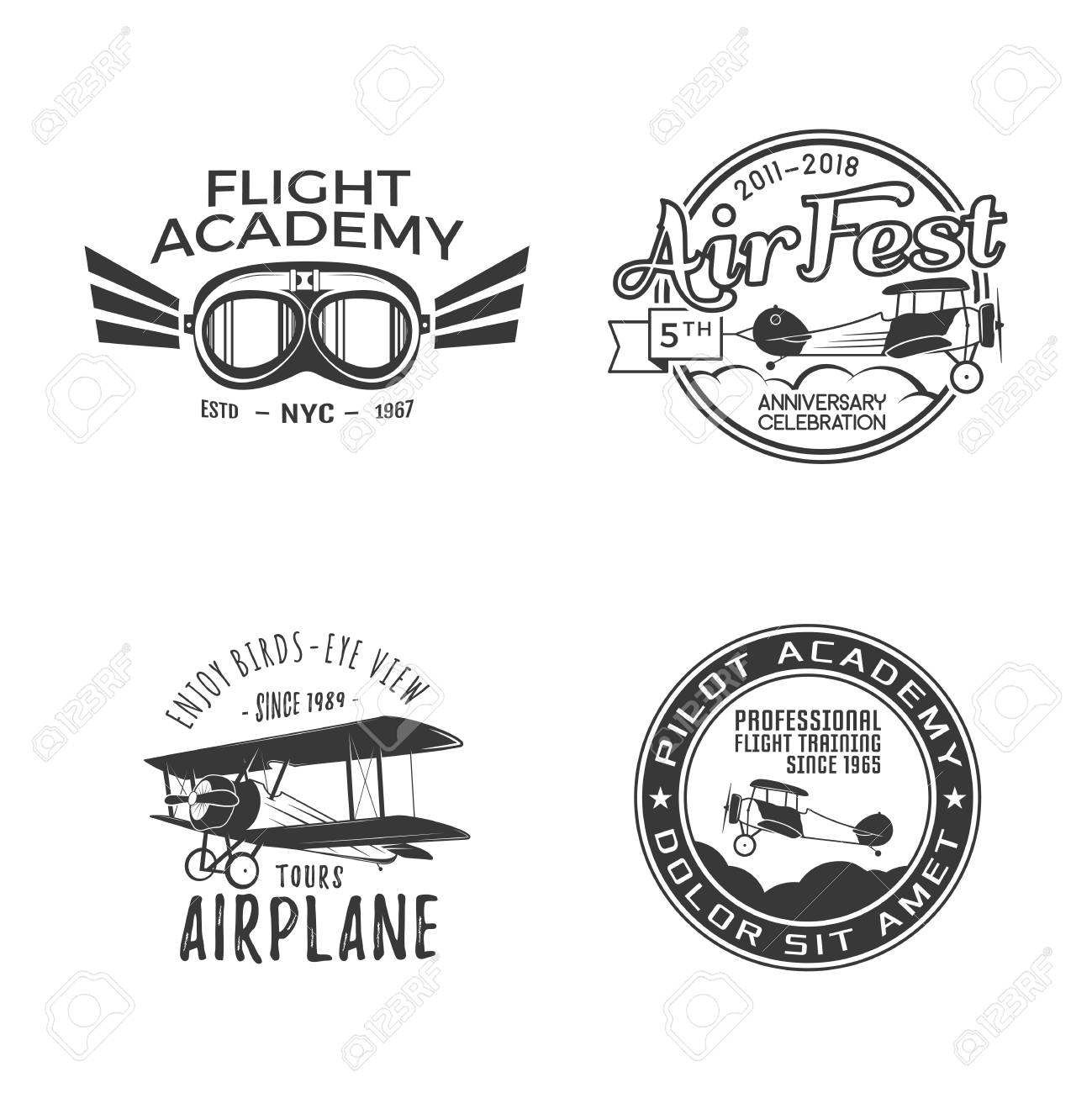 ヴィンテージハンドは古いフライスタンプを描いた 旅行やビジネス飛行機ツアーのエンブレム のイラスト素材 ベクタ Image