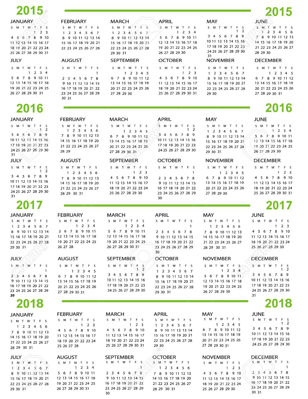 3 year calendar 2015 to 2018