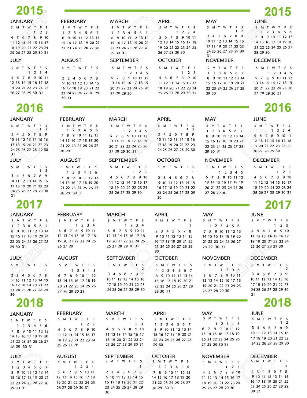 予定表 新しい年 15 年 16 年 17 年と 18年グリーン ライン のイラスト素材 ベクタ Image