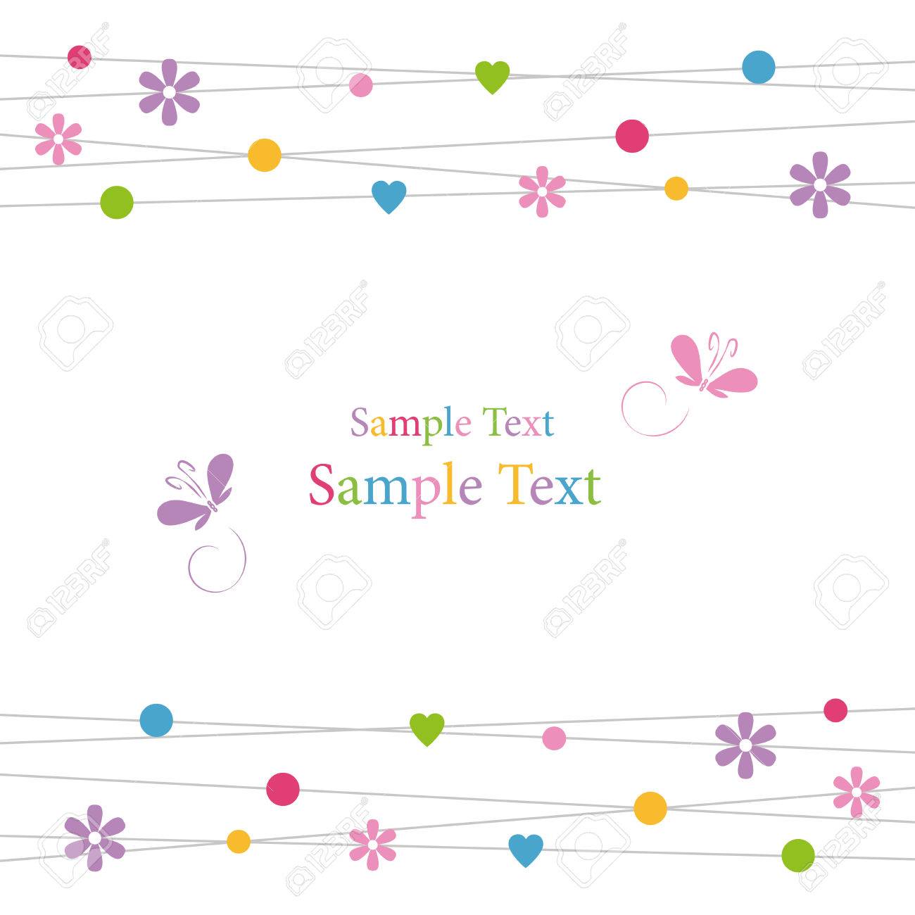 かわいいハート ドットの花し 蝶のグリーティング カードのイラスト素材 ベクタ Image