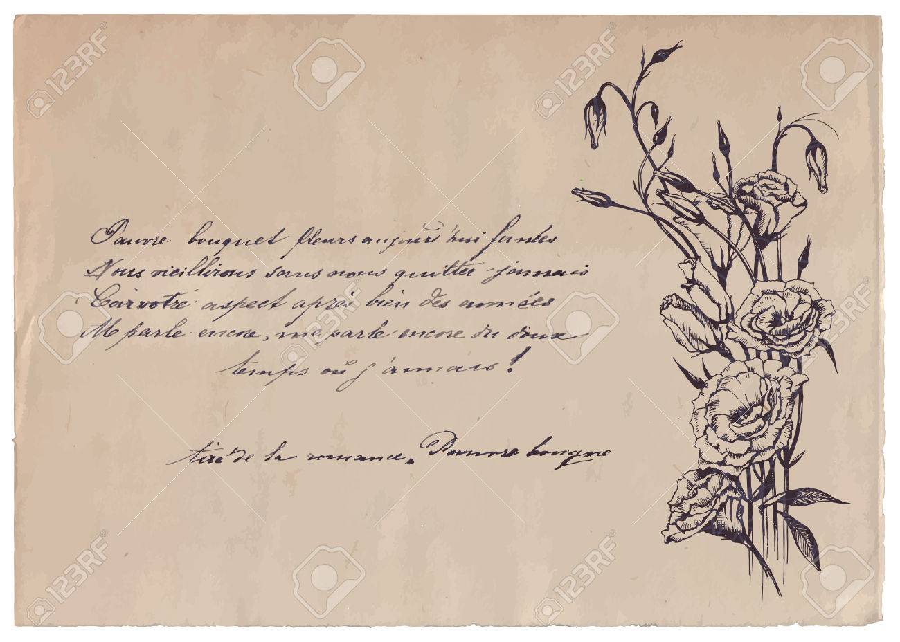 図面に背景に古い用紙に手書きの詩 のイラスト素材 ベクタ Image