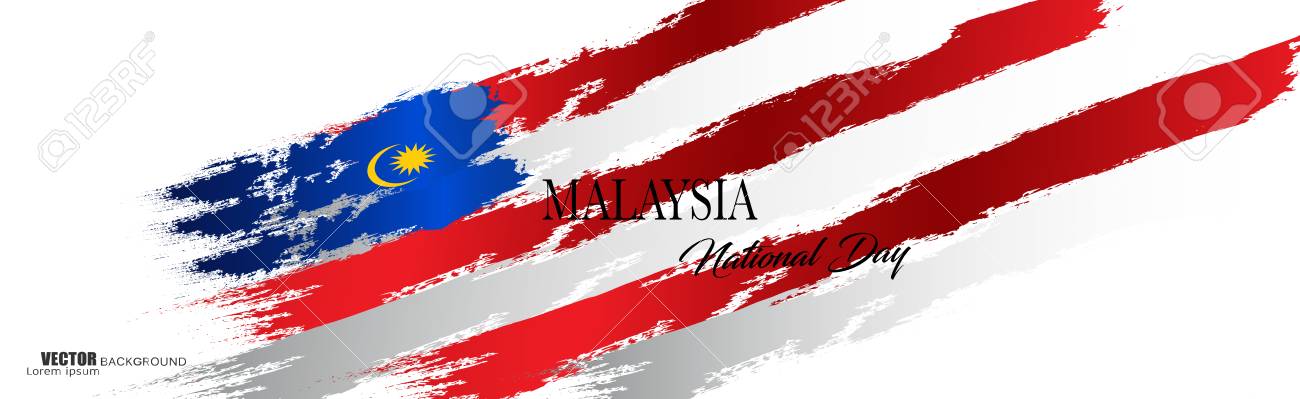 Vector Illustration Malaysia Flag With Malaysia Text. Banner Or 