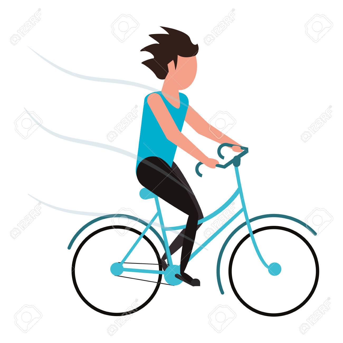 青い自転車ベクトル イラスト フラット スタイル デザインに乗る人 のイラスト素材 ベクタ Image