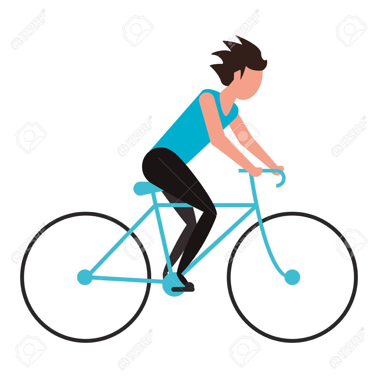青い自転車ベクトル イラスト フラット スタイル デザインに乗る人 のイラスト素材 ベクタ Image