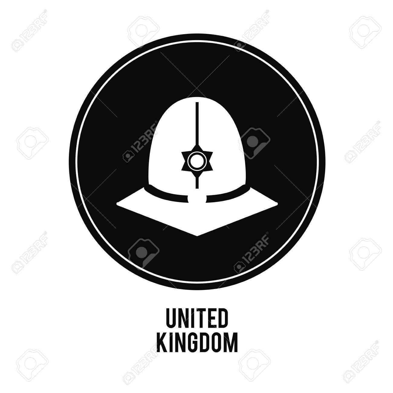 黒い丸アイコンの上警察の帽子によって表されるイギリスのコンセプトです 分離とフラットの図 のイラスト素材 ベクタ Image