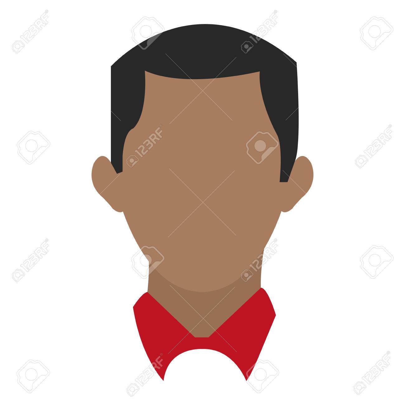 Cabeza Simple Diseño Plano Del Hombre De Piel Oscura Con El Collar Rojo De La Ilustración Del Vector Del Icono - 