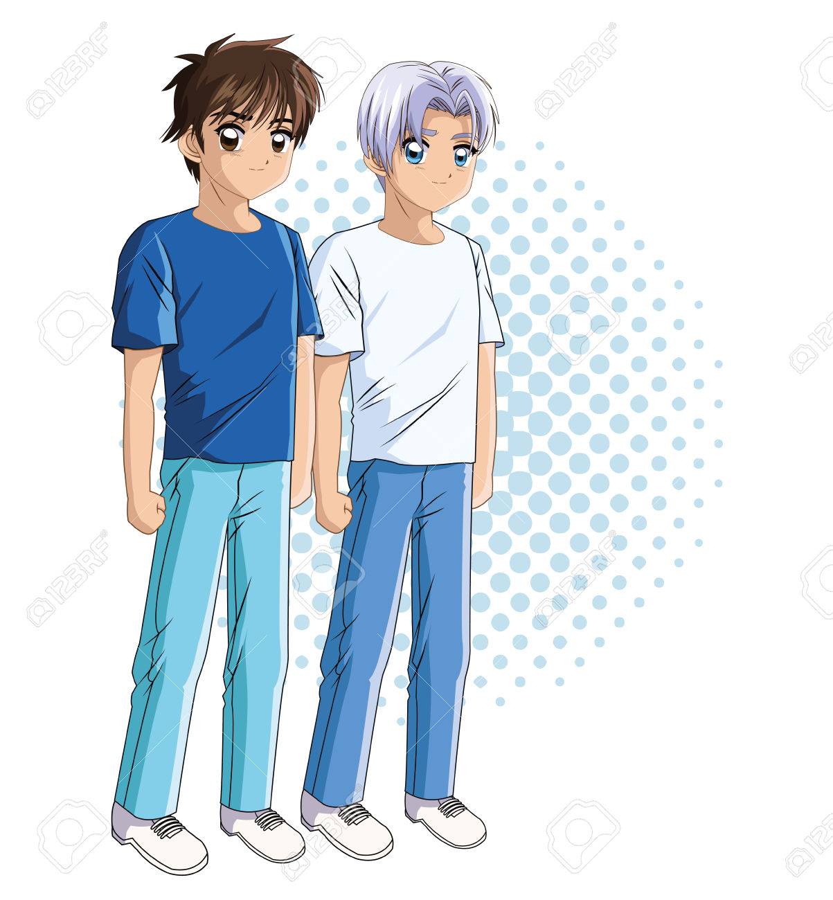 Boy Anime Mâle Dessin Animé Manga Comique Icône Colorfull Pointu Et Illustration Isolé Vecteur Graphique