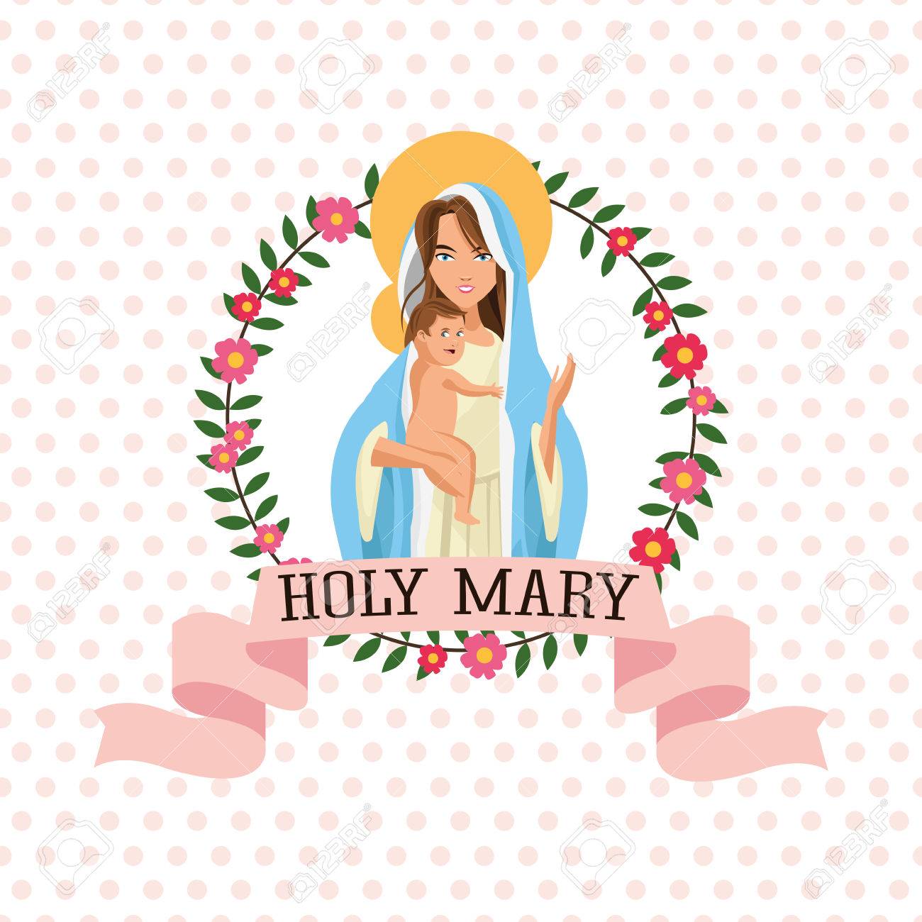 聖マリア女女の子赤ちゃんイエス漫画宗教聖アイコンです パステル カラーのリボン イラスト花シール スタンプ 指摘の背景 ベクター グラフィックのイラスト素材 ベクタ Image 6229