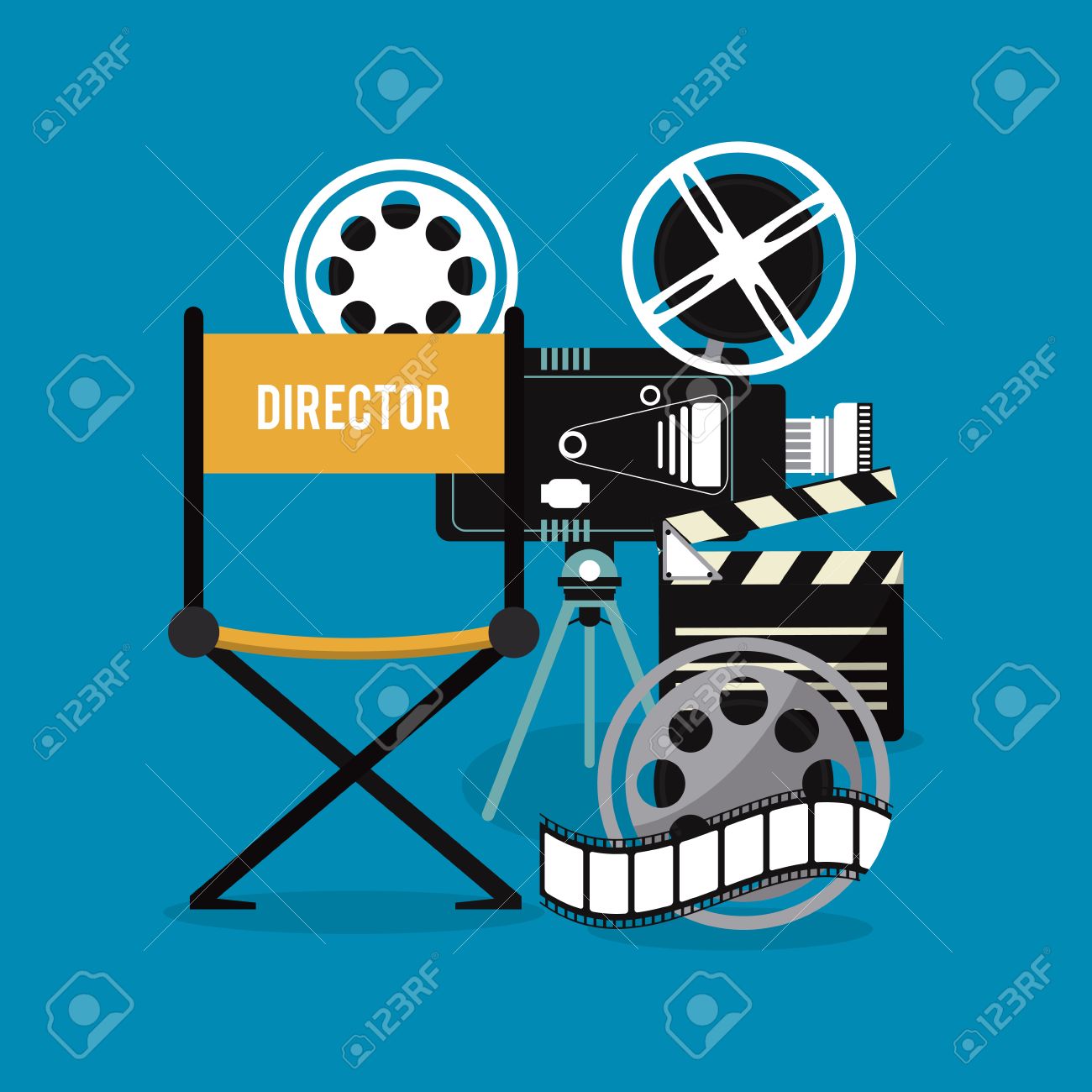 Video Camera Clapboard Movie Film Reel Cinema Icon Colorfull Royalty Free Cliparts Vectors And Stock Illustration Image