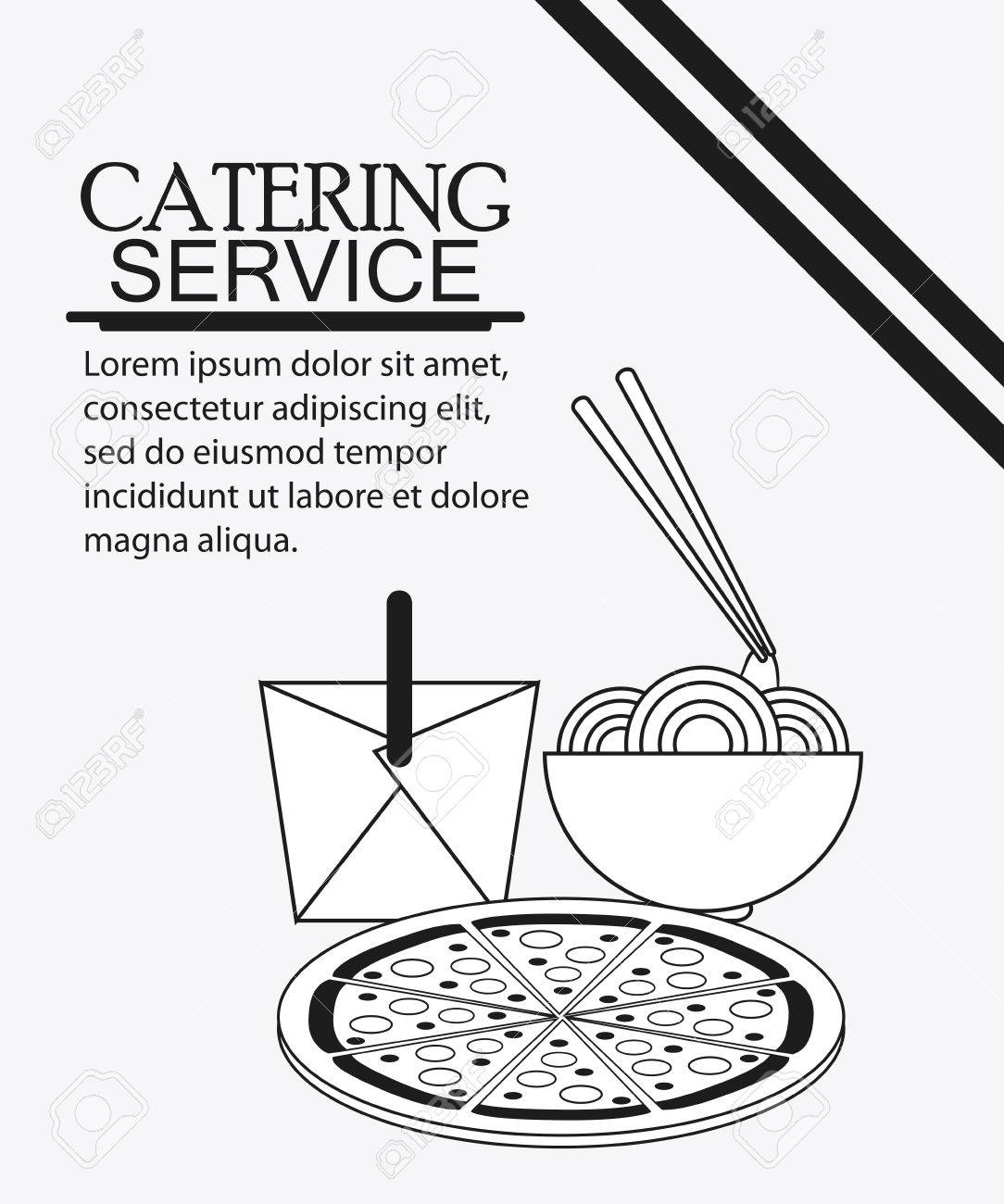 ケータリング サービス メニュー食べ物アイコン ボックス麺ピザ シルエット イラストのイラスト素材 ベクタ Image