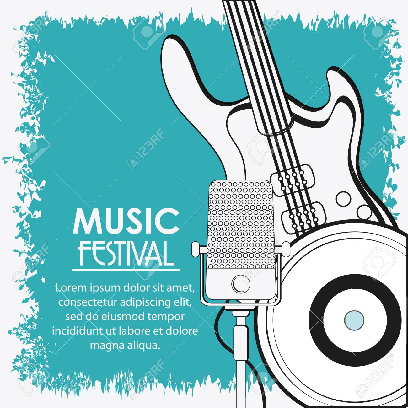 エレキギター マイク ビニール音楽サウンド メディア祭アイコン グランジとカラフルなイラスト ベクター グラフィック のイラスト素材 ベクタ Image