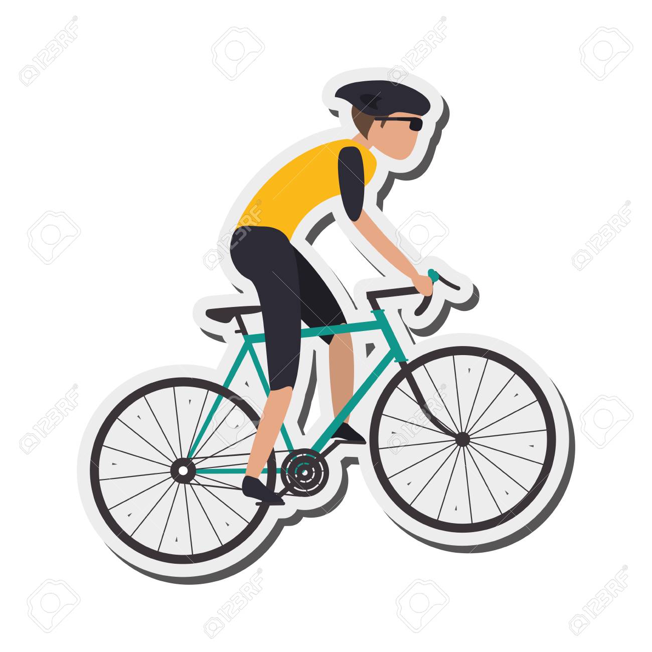 flat design person riding bike with helmet icon vector illustration