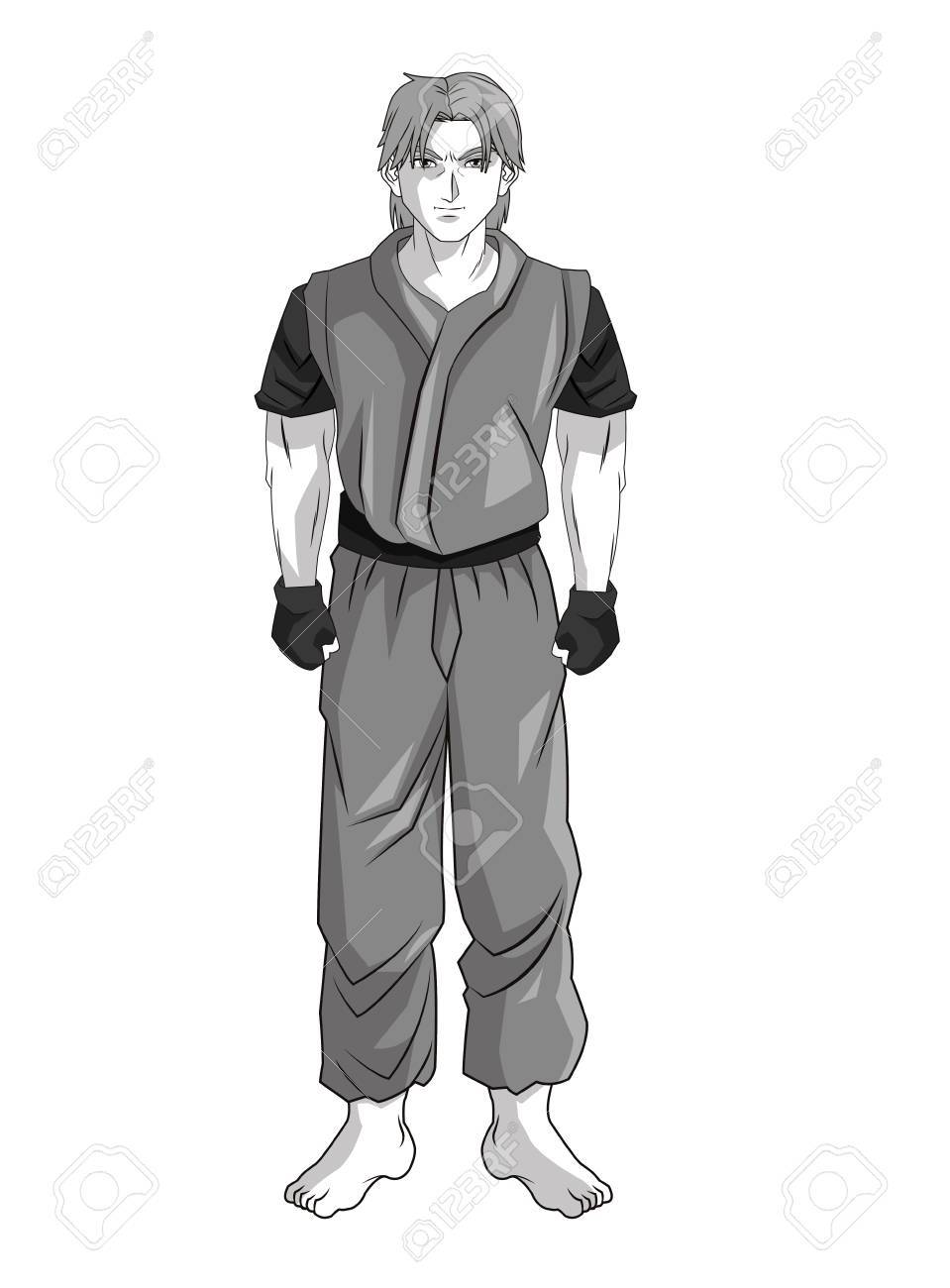 男の少年カップル アニメ漫画コミック漫画戦いアイコン ブラック ホワイト グレーと分離デザイン ベクトル図 のイラスト素材 ベクタ Image