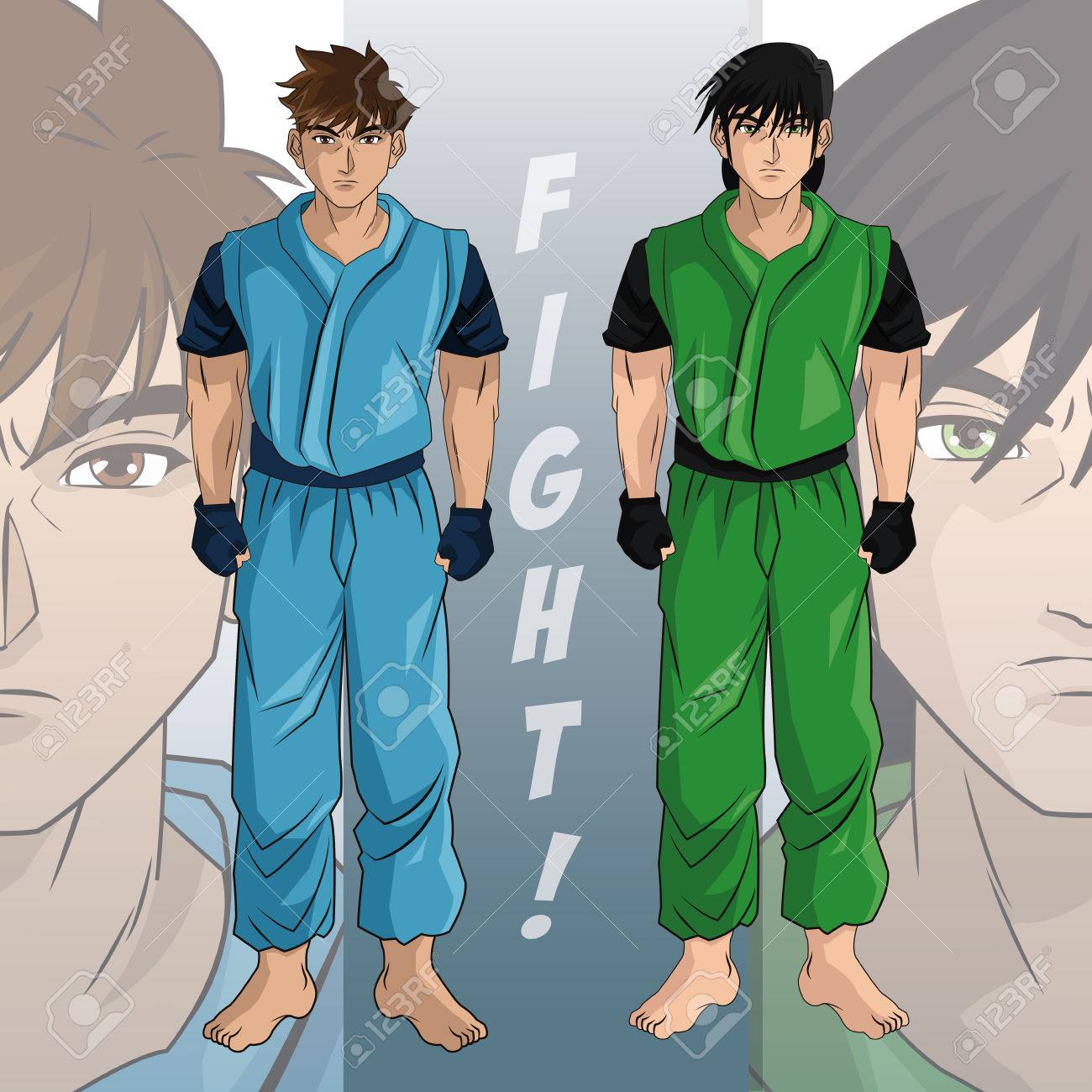 男の少年カップル アニメ漫画コミック漫画は戦うゲームのアイコンです カラフルなデザイン ベクトル図 のイラスト素材 ベクタ Image