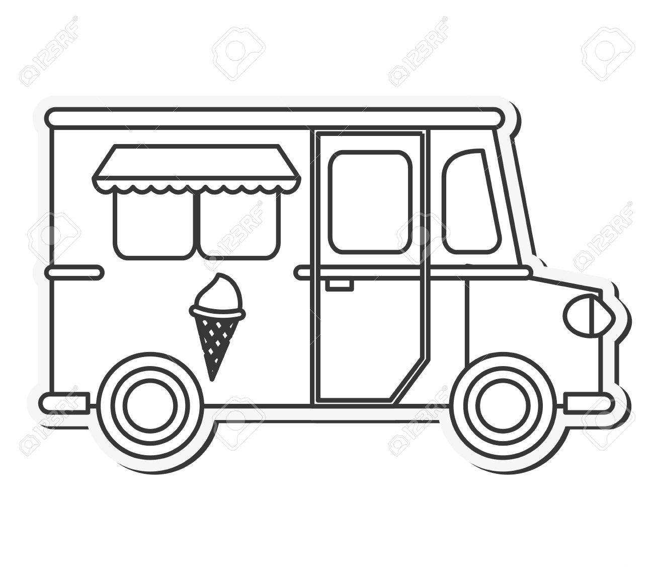 ice cream truck clip art black and white