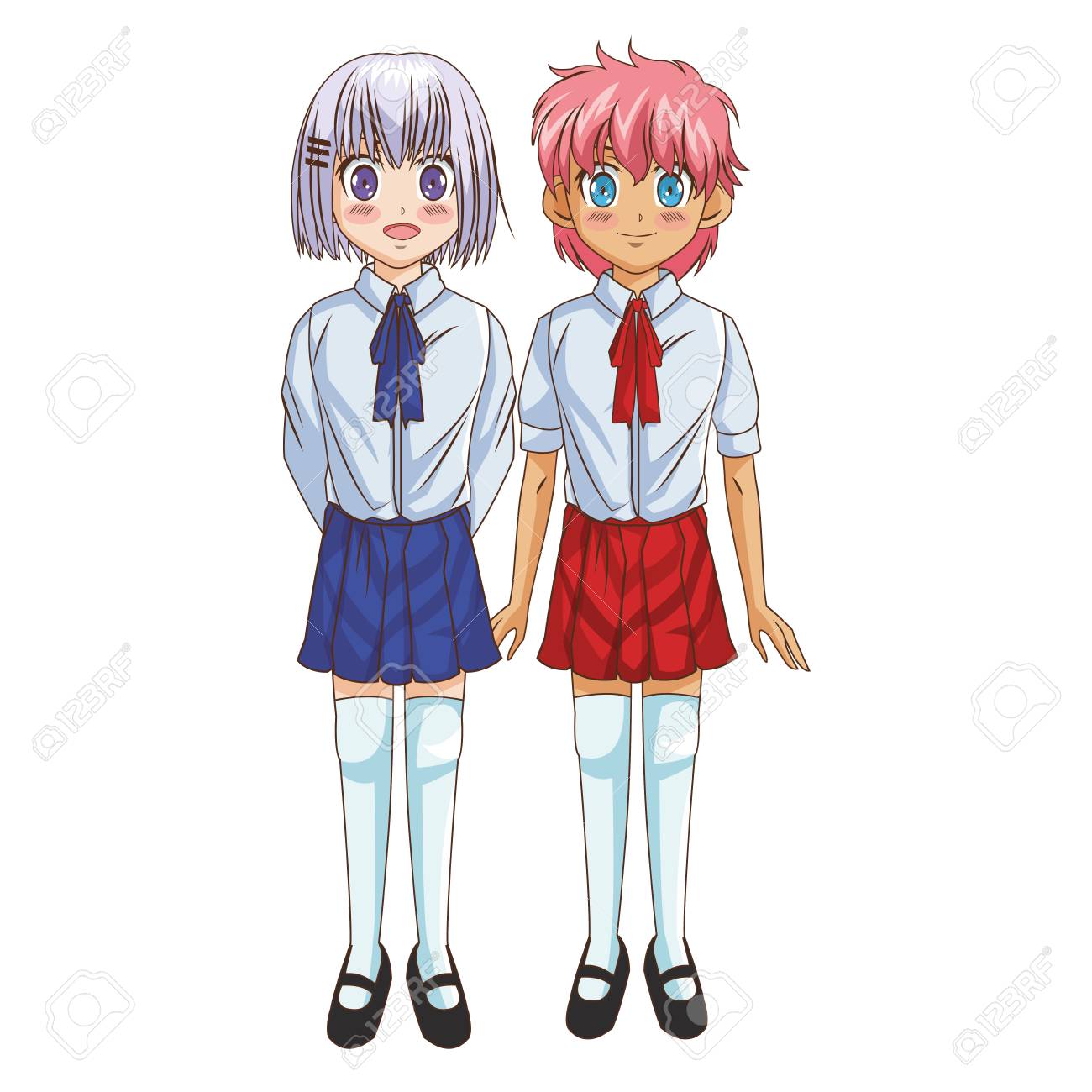 Dessin Animé Et Heureux Jeune Fille étudiante Anime Manga Et Le Thème Comique Design Coloré Et Isolé Vector Illustration