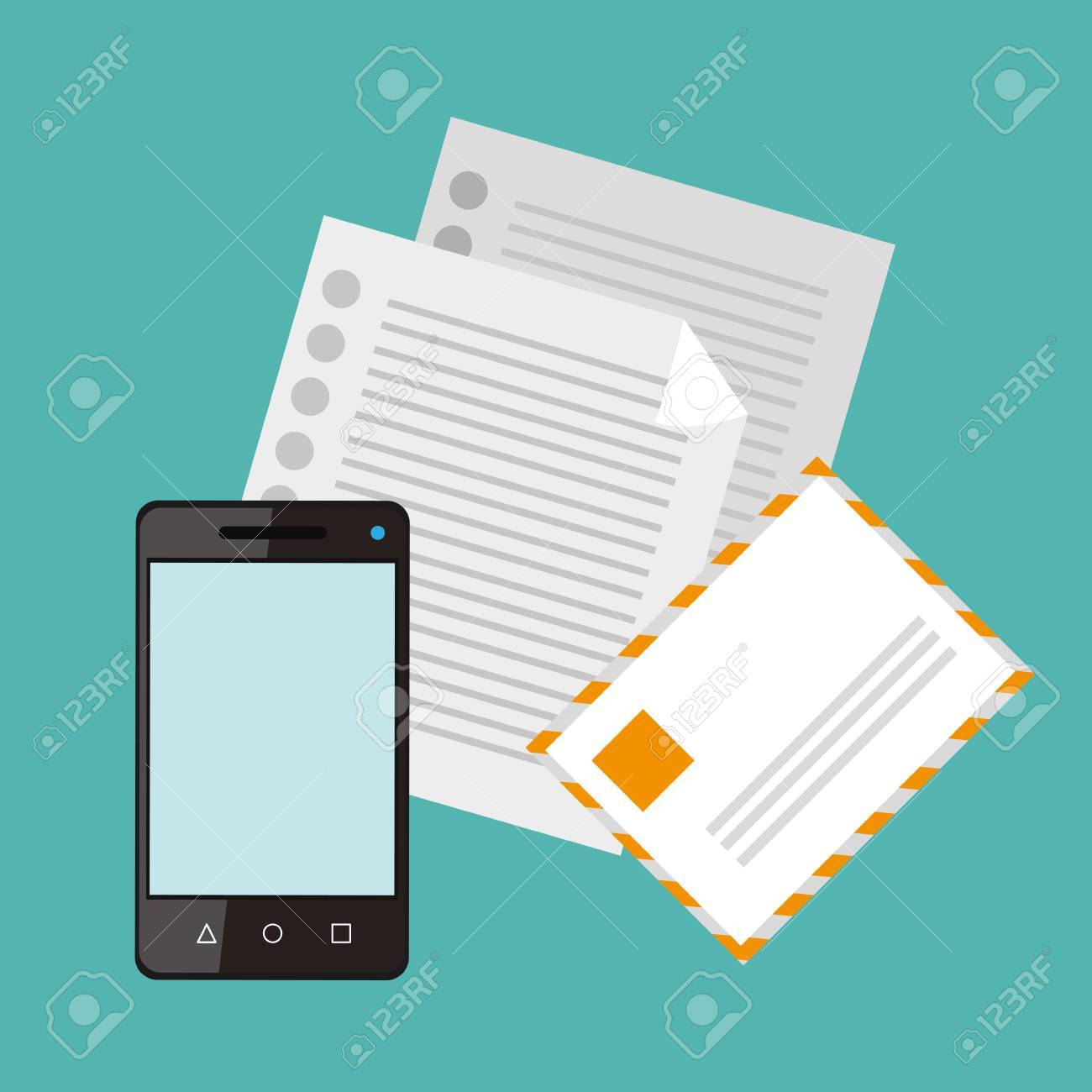 flat design paper documents with envelope and cellphone office paper for documents