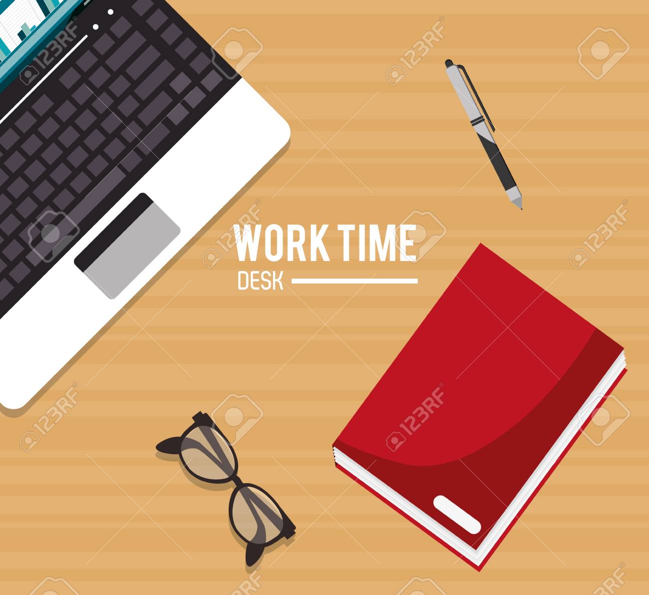 laptop over desk notebook and glasses icon work time office