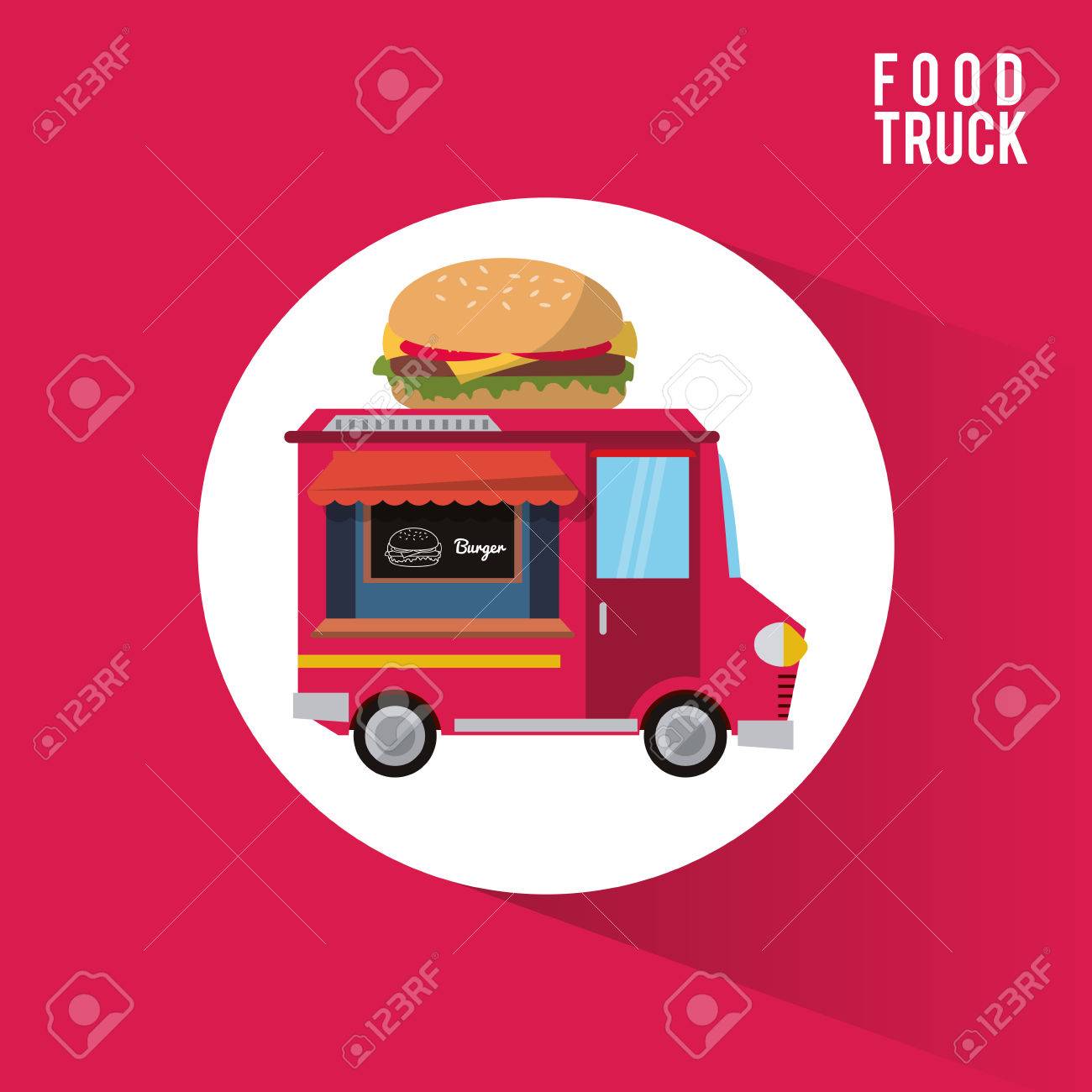 Hamburger Food Truck Icon Urban American Culture Menu And Consume