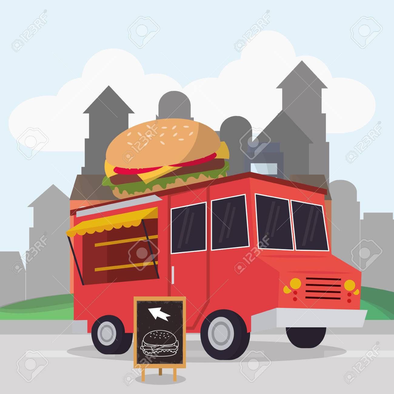 Hamburger Food Truck Icon Urban American Culture Menu And Consume