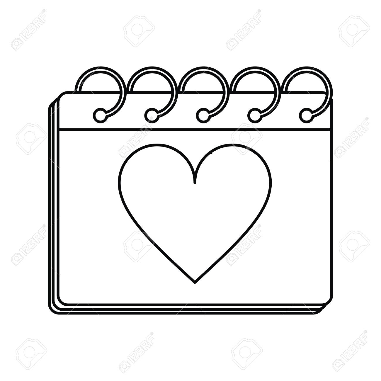 valentine day calendar love heart date outline vector illustration