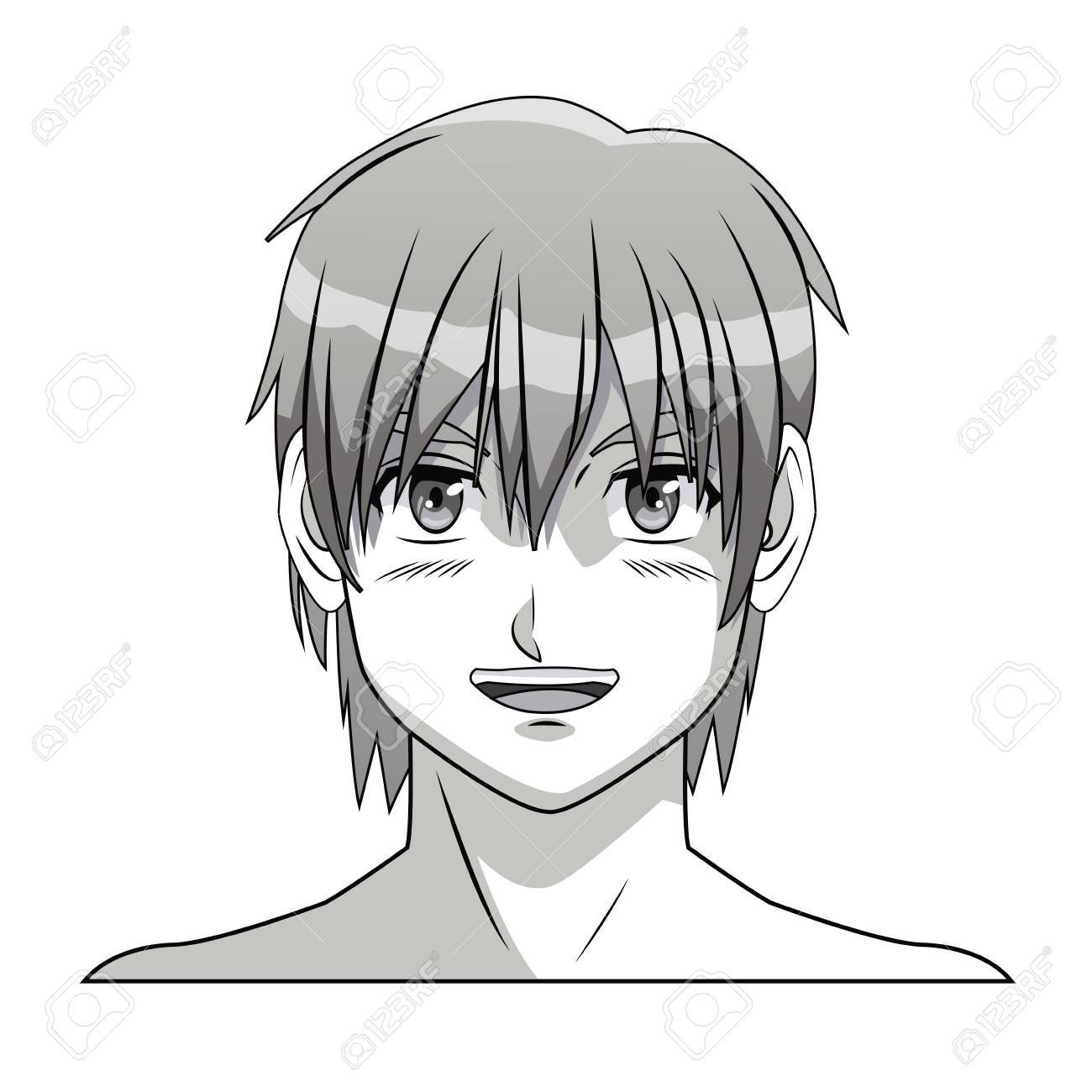 Visage Garçon Anime Manga Bande Dessinée Sourire Jeune Vector Illustration Eps 10