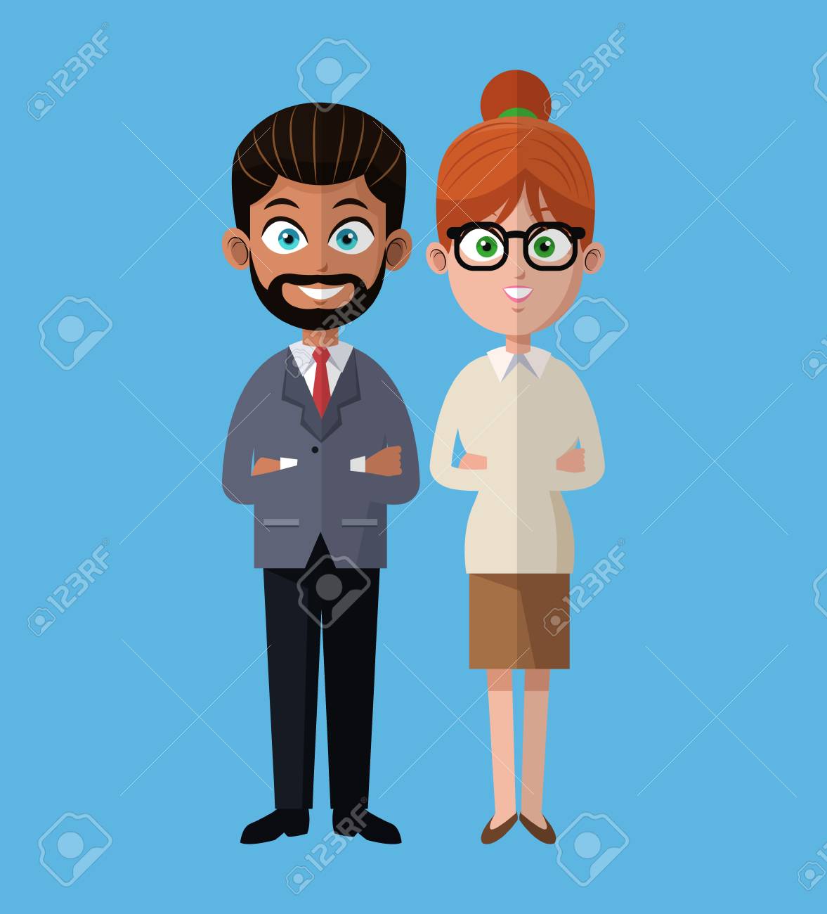 漫画男女グループ チーム作業オフィス ベクトル イラスト Eps 10のイラスト素材 ベクタ Image 69548598