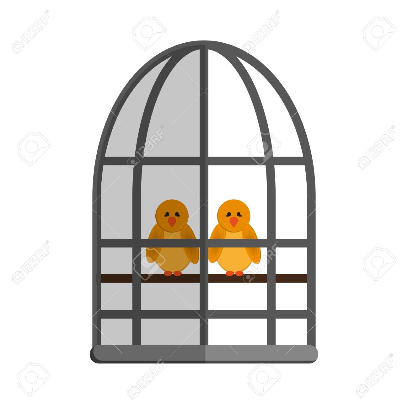 Oiseaux Dans Une Icône De Dessin Animé De Cage Sur Fond Blanc Design Coloré Illustration Vectorielle