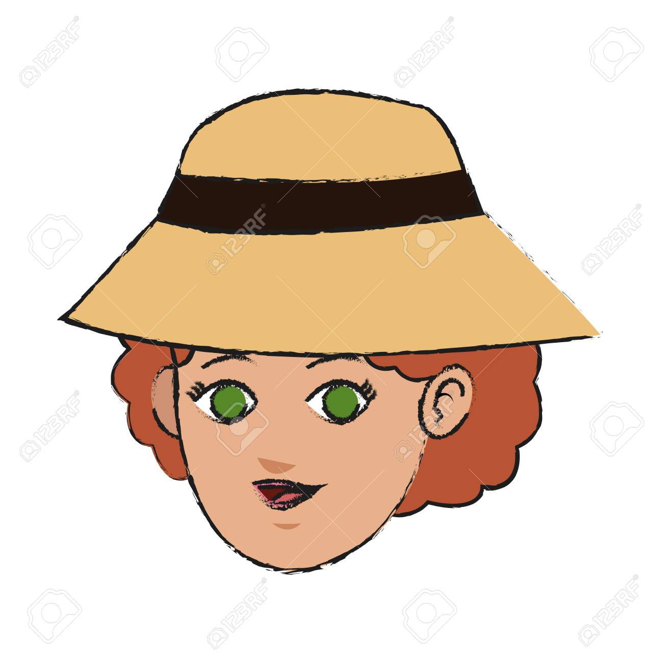 白い背景の上にある帽子をかぶる女 カラフルなデザイン ベクトル図のイラスト素材 ベクタ Image