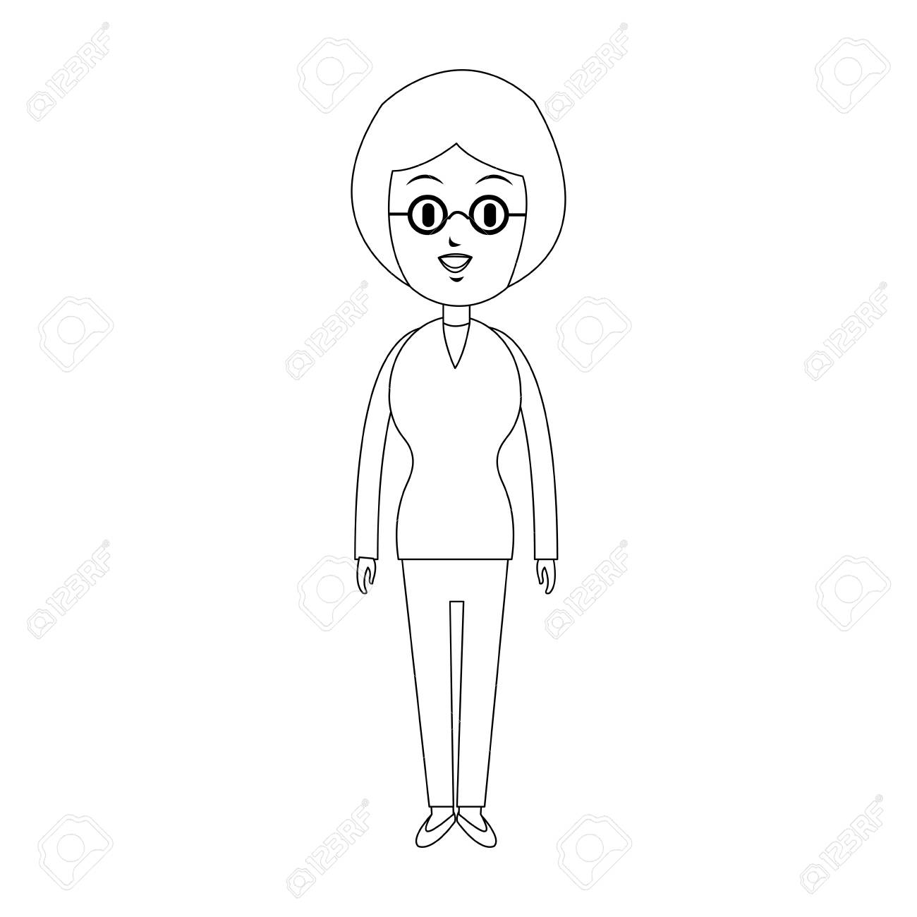 短い髪とメガネ アイコン画像ベクトル イラスト デザインと幸せな女 のイラスト素材 ベクタ Image