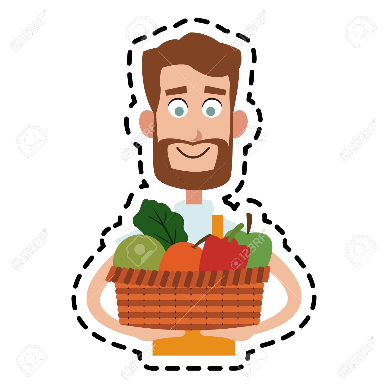 果物や野菜の漫画アイコン画像ベクトル イラスト デザインを運ぶ男性の農家 のイラスト素材 ベクタ Image