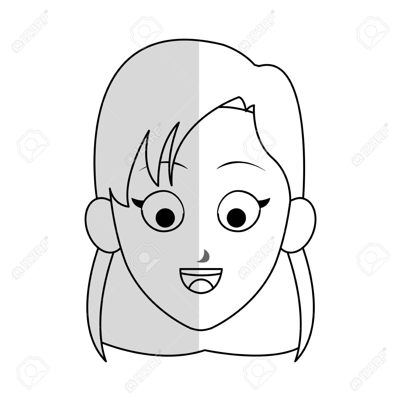 白い背景の上幸せな少女漫画アイコン ベクトル図 のイラスト素材 ベクタ Image