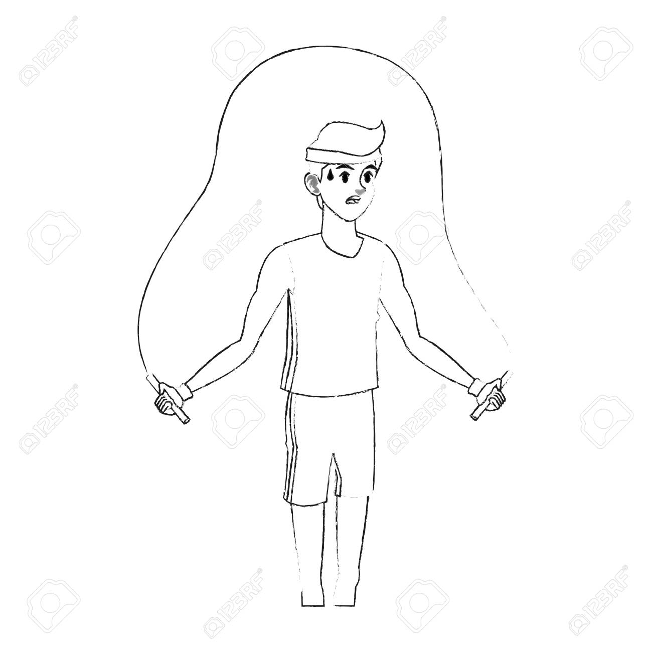 Young Tired Man Jumping Rope Sport Icon Image Vector Illustration