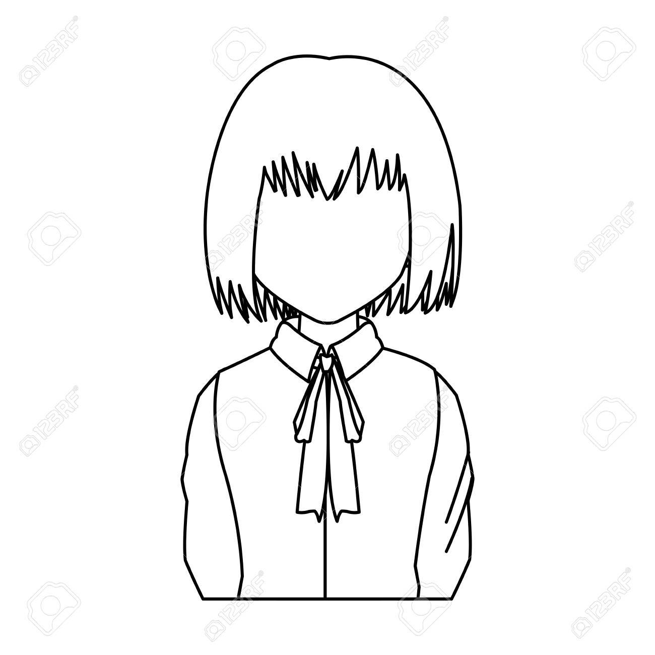 アニメの女の子は 白い背景上のアイコン 学校の制服を着ています ベクトル図 のイラスト素材 ベクタ Image