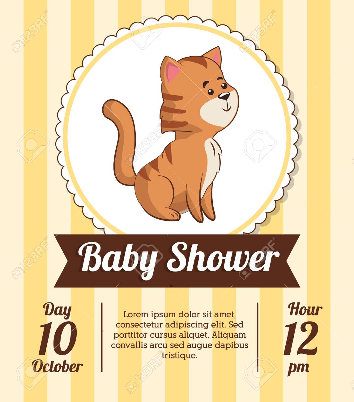 Baby Shower Card Invitation Date Cute Tiger Decorative Vector