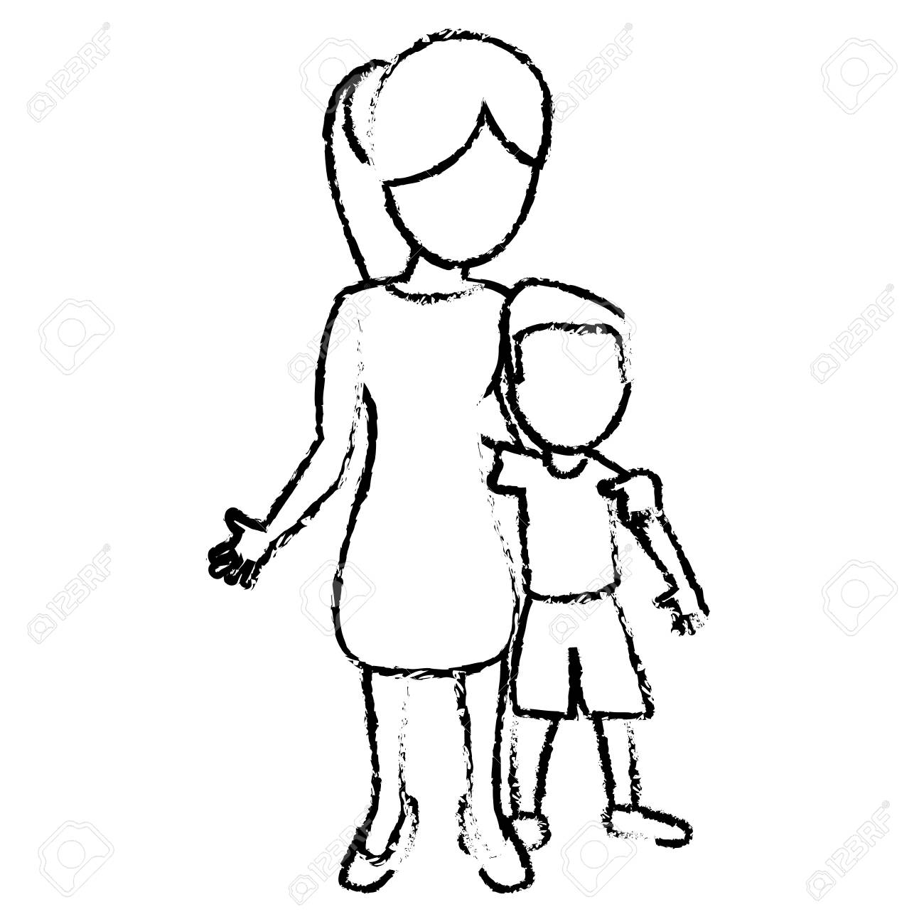 Sketch Mother And Son Hugged Vector Illustration Royalty Free