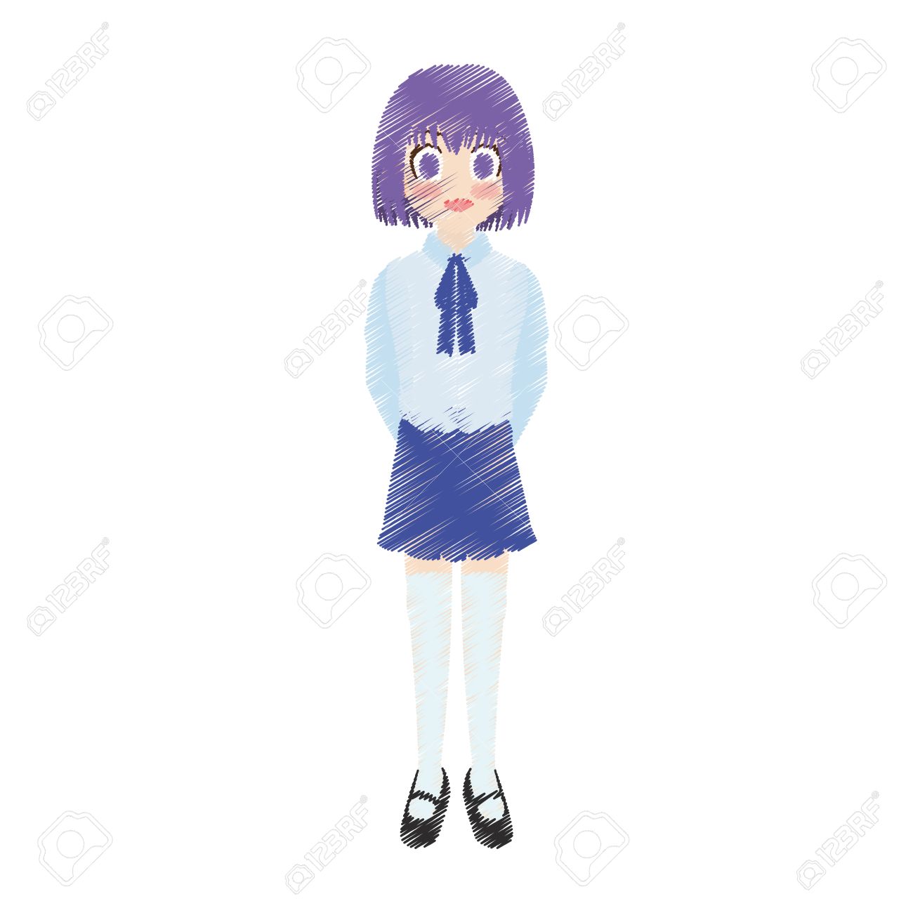 紫の髪と目のアイコン画像ベクトル イラスト デザインのかわいいキャラクターやマンガ学校の女の子 のイラスト素材 ベクタ Image